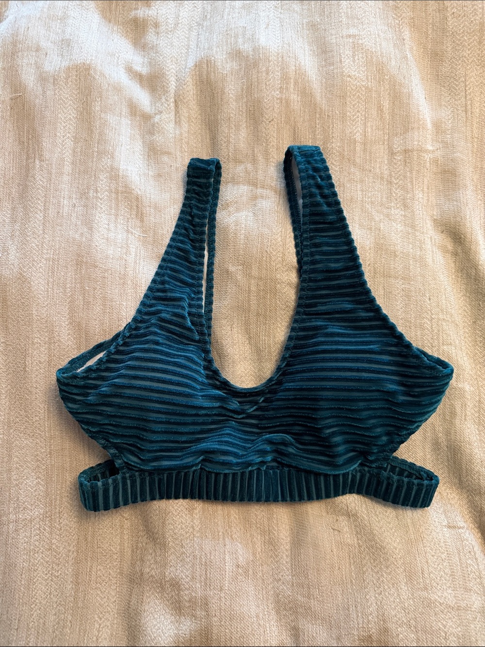Cupshe Teal Ribbed Velvet Cutout Swimtop